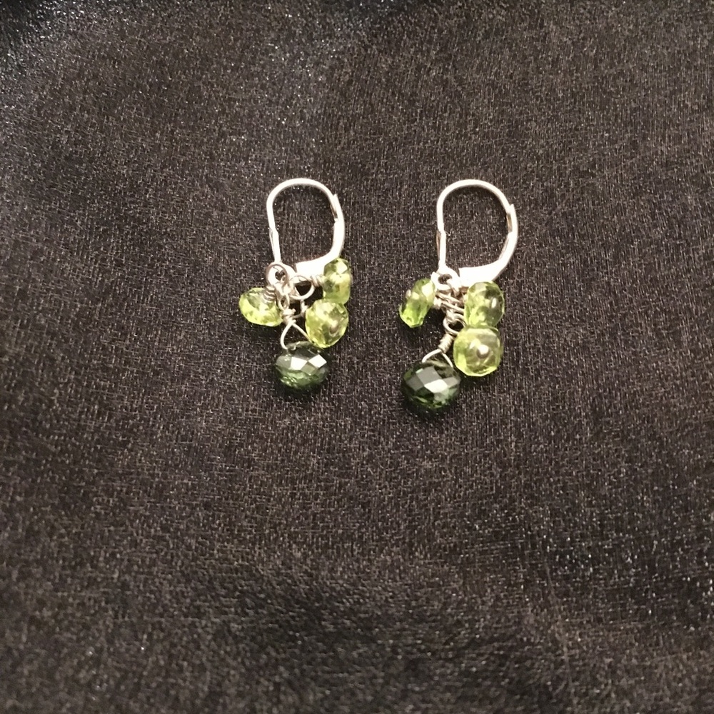 Faceted Green tourmaline peridot earrings silver